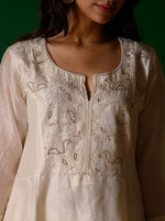 Load image into Gallery viewer, White embroidery Kurta + White Chanderi pants
