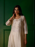 Load image into Gallery viewer, White embroidery Kurta + White Chanderi pants
